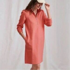 Garnet Hill Apricot Orange Quarter Zip French Terry Comfort Dress